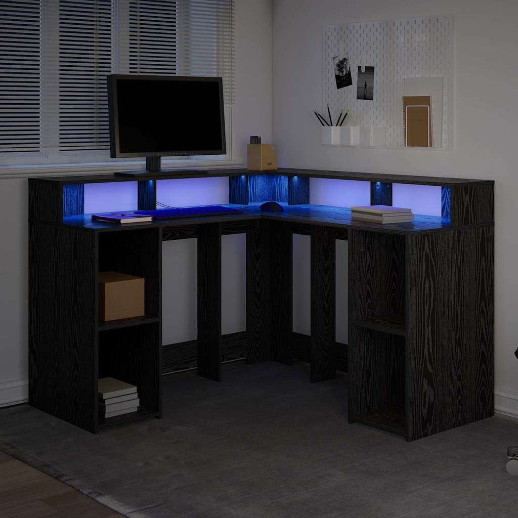 vidaXL Schreibtisch mit Regal Schwarz Eichen-Optik 130 x 130 x 91 cm