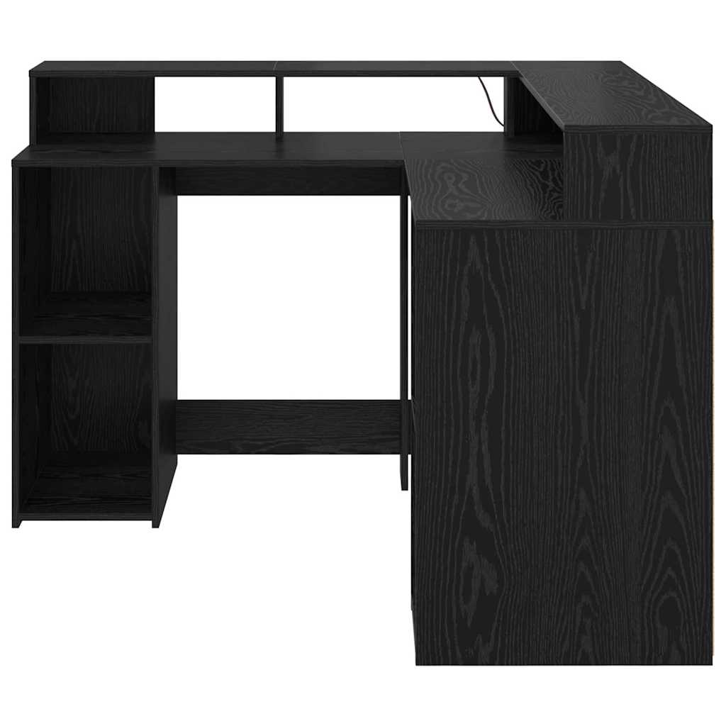 vidaXL Schreibtisch mit Regal Schwarz Eichen-Optik 130 x 130 x 91 cm
