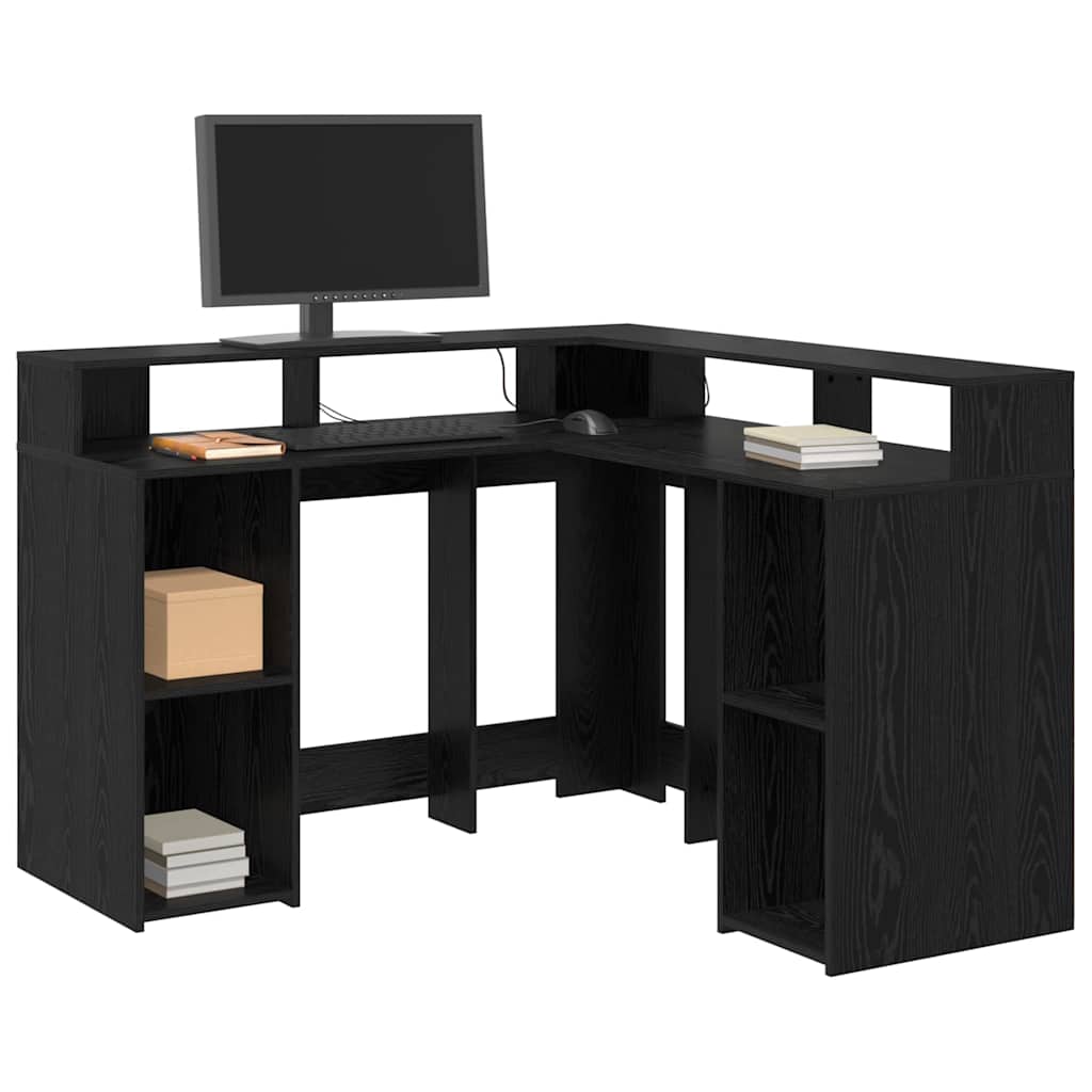 vidaXL Schreibtisch mit Regal Schwarz Eichen-Optik 130 x 130 x 91 cm