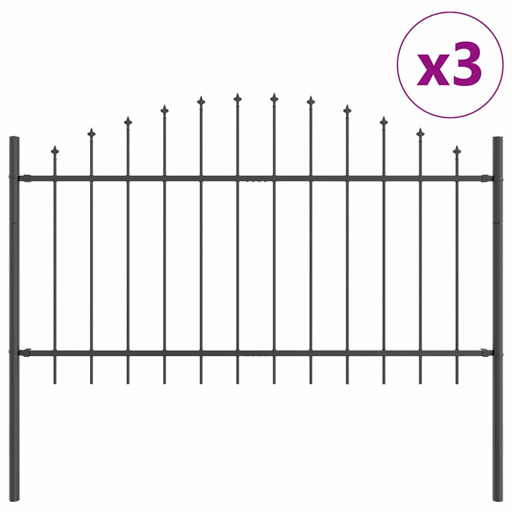 vidaXL Gartenzaun 3 pcs Grau 170 x 140 cm Pulverbeschichteter Stahl