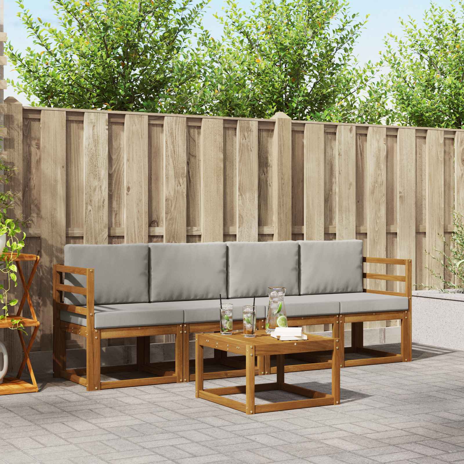 vidaXL Outdoor-Sofagarnitur mit Kissen 5 pcs Natürlich und Hellgrau