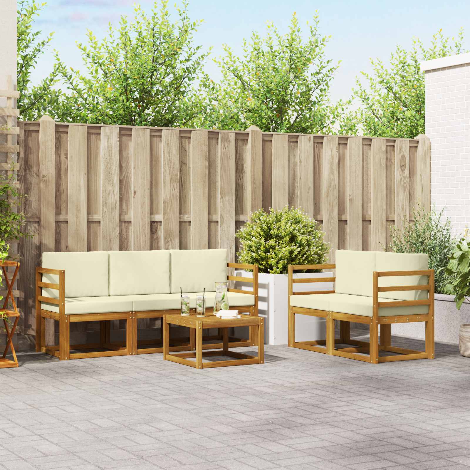 vidaXL Outdoor-Sofagarnitur mit Kissen 6 pcs Natur und Creme