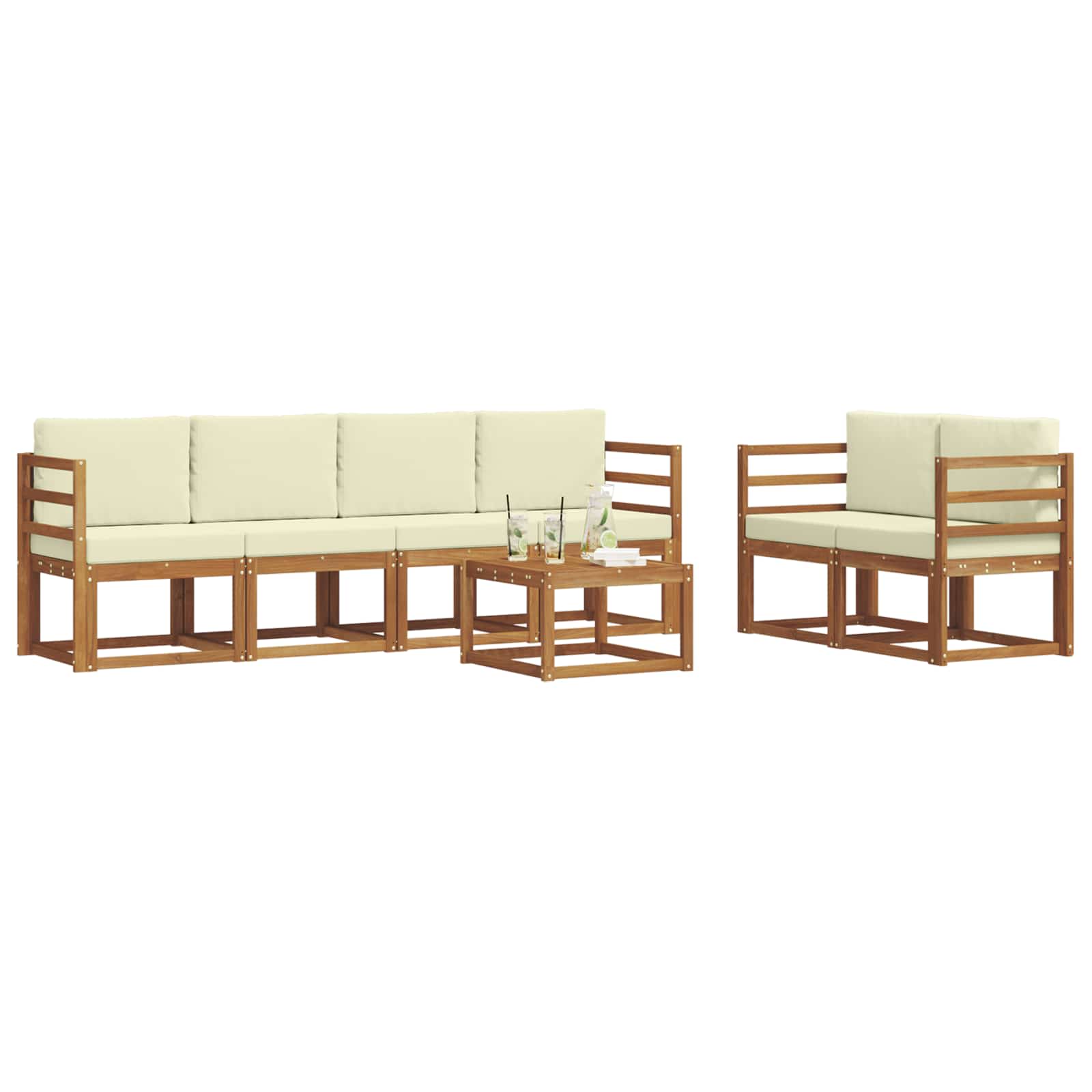 vidaXL Outdoor-Sofagarnitur mit Kissen 7 pcs Natur und Creme