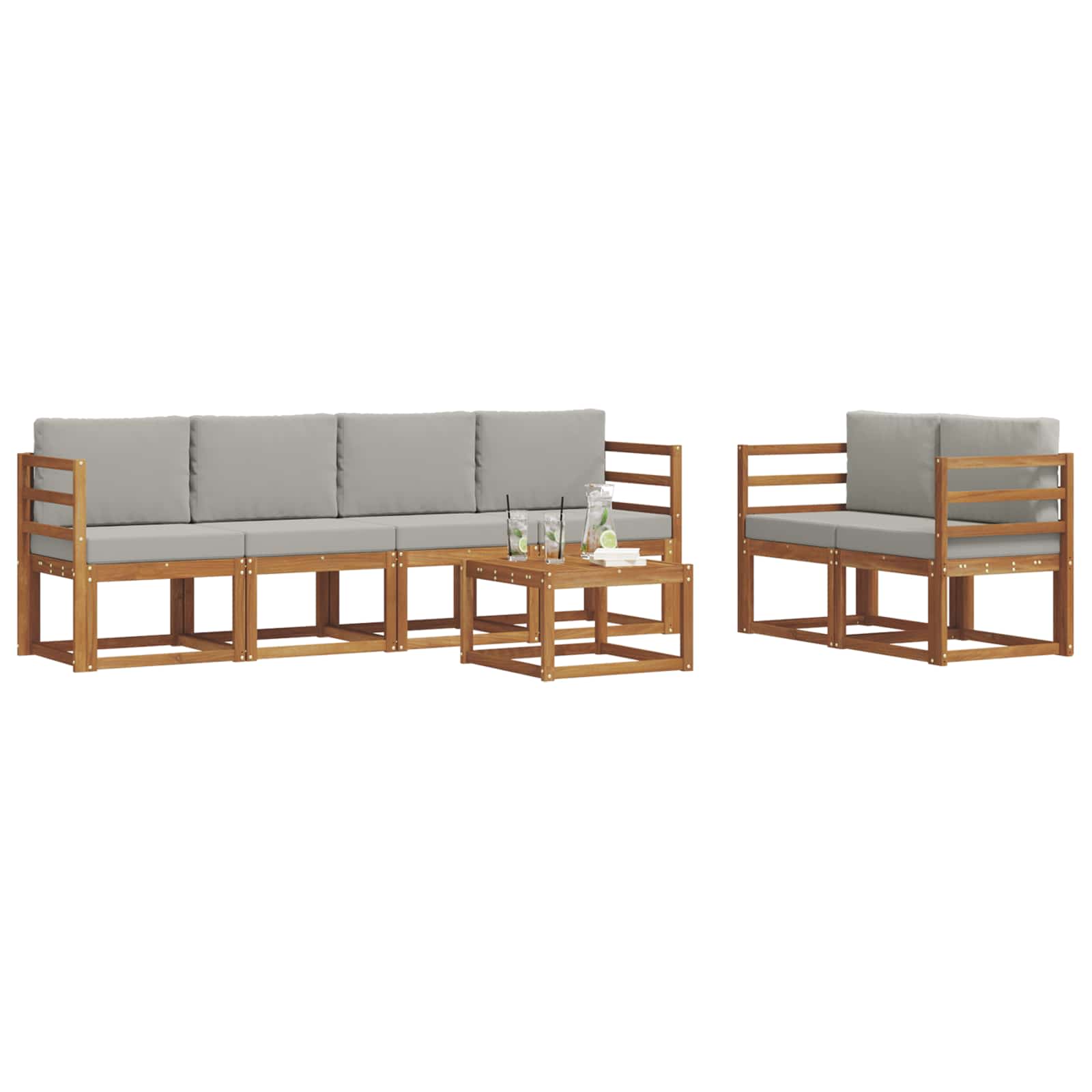 vidaXL Outdoor-Sofagarnitur 7 pcs Natürlich und Hellgrau