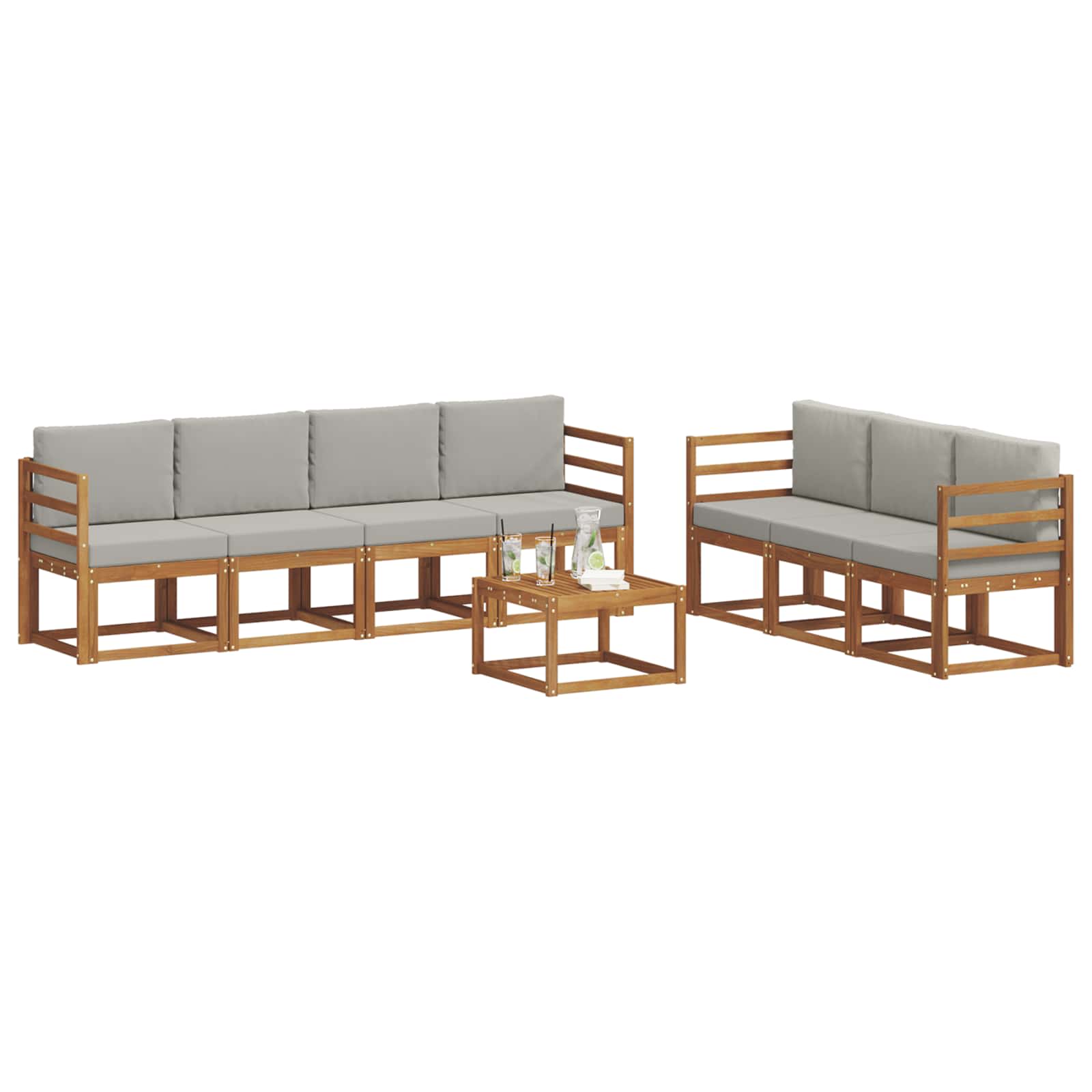 vidaXL Outdoor-Sofagarnitur mit Kissen 8 pcs Natürlich und Hellgrau
