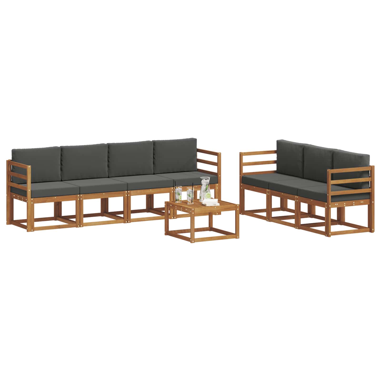 vidaXL Outdoor-Sofagarnitur mit Kissen 8 pcs Natur und Anthrazit