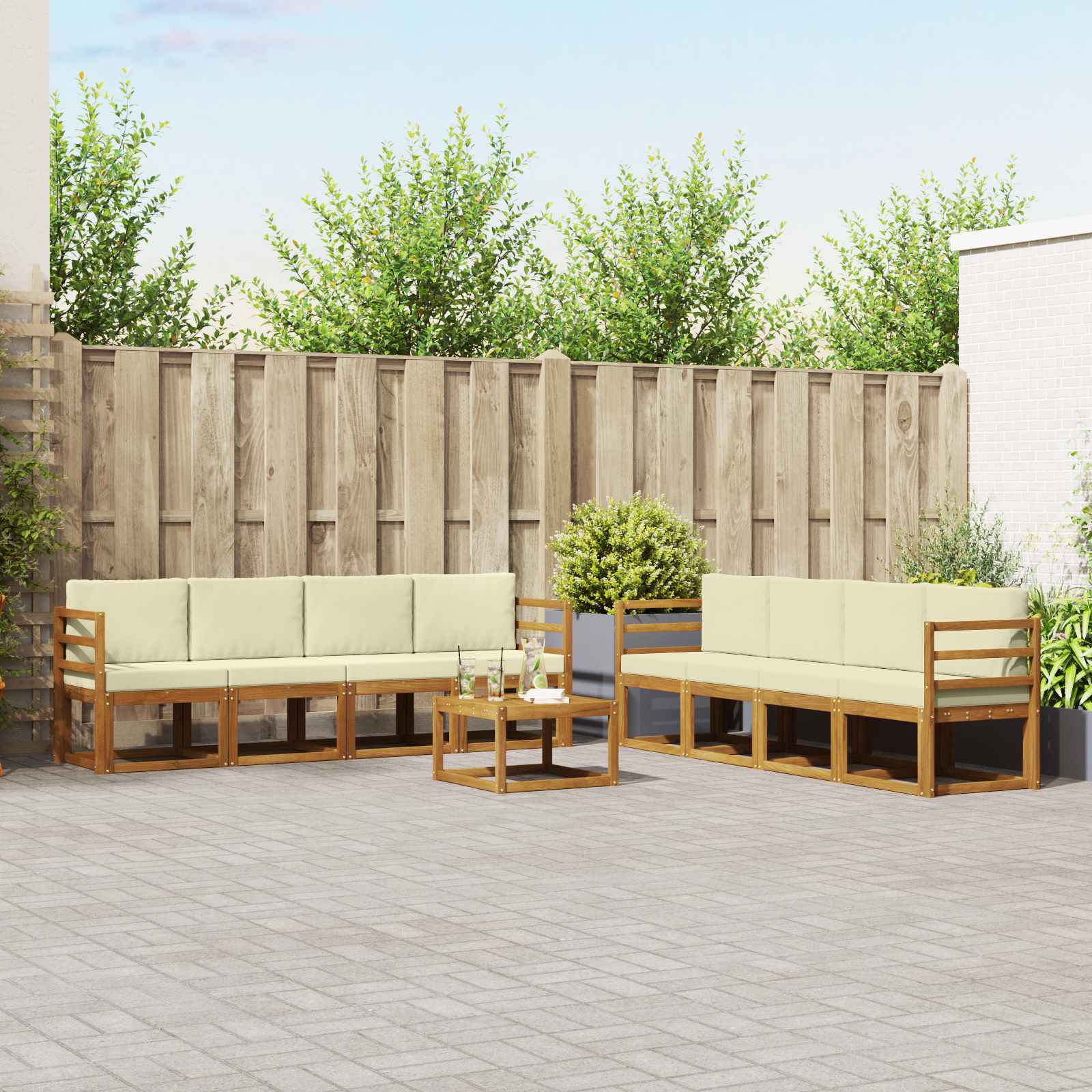 vidaXL Outdoor-Sofagarnitur mit Kissen 9 pcs Natur und Creme