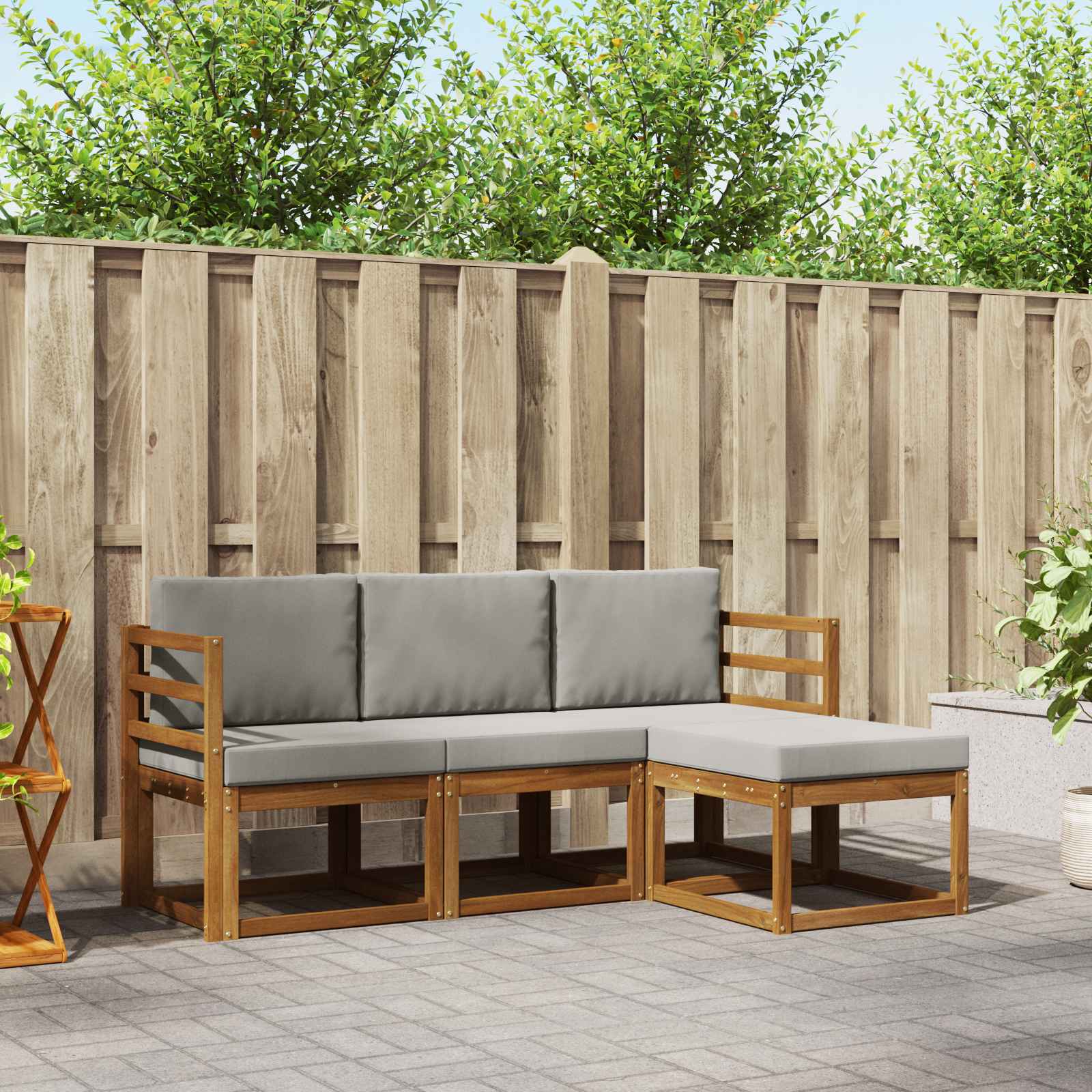 vidaXL Outdoor-Sofagarnitur mit Kissen 4 pcs Natürlich und Hellgrau