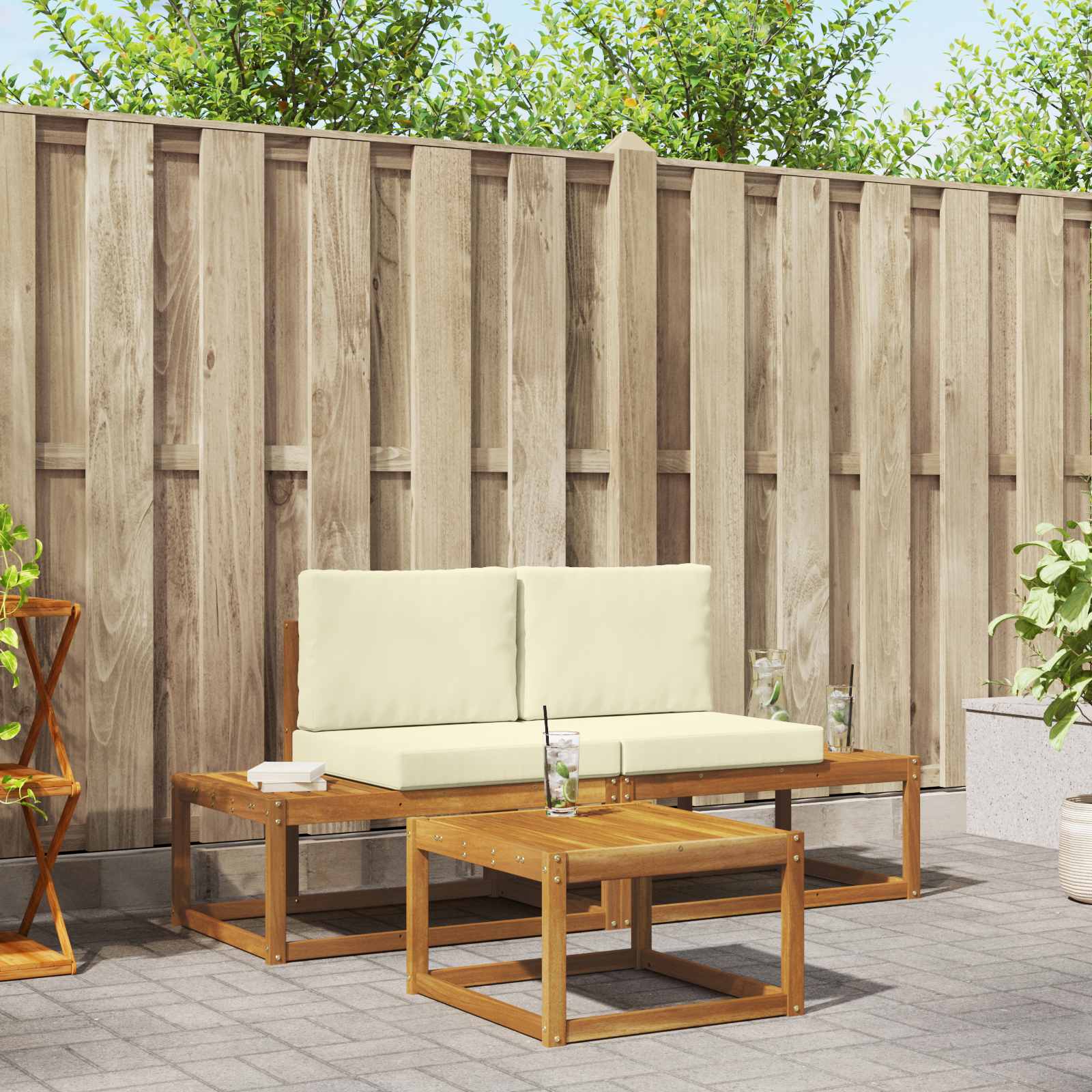 vidaXL Outdoor-Sofagarnitur mit Kissen 3 pcs Natur