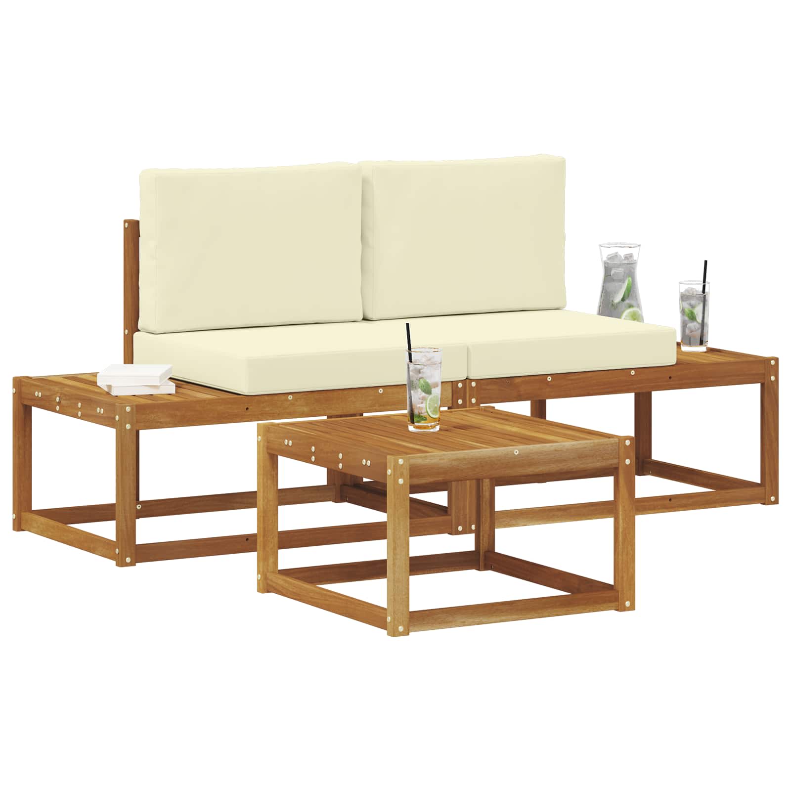 vidaXL Outdoor-Sofagarnitur mit Kissen 3 pcs Natur