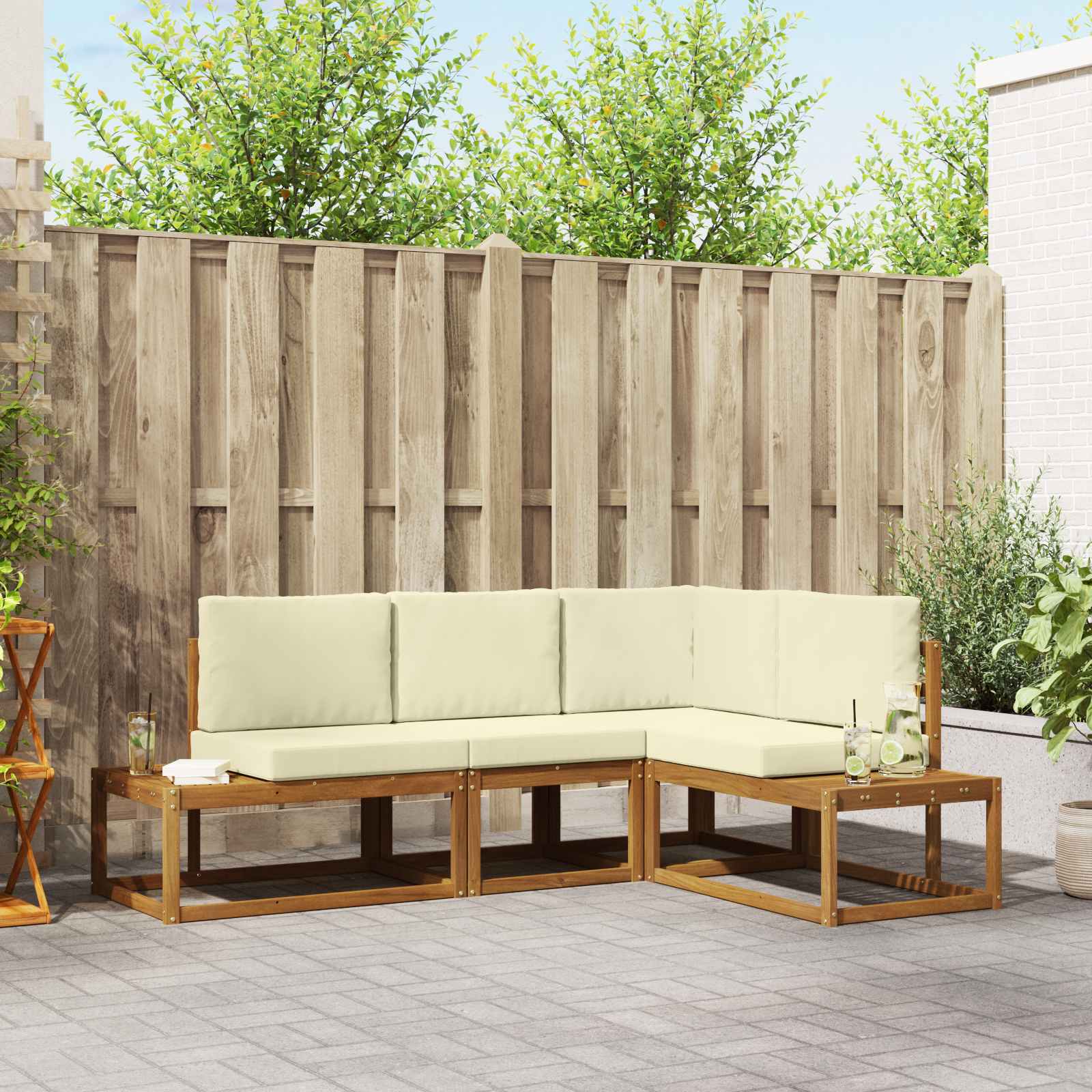 vidaXL Outdoor-Sofagarnitur mit Kissen 4 Stück Natur und Creme