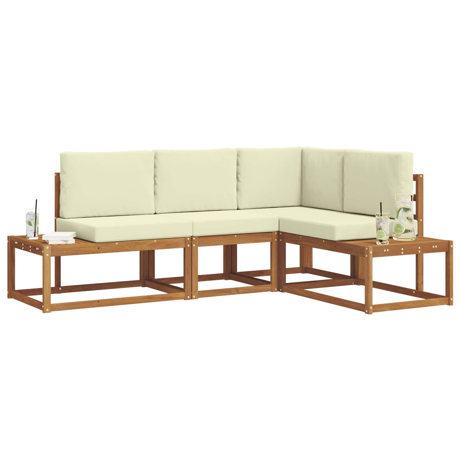vidaXL Outdoor-Sofagarnitur mit Kissen 4 Stück Natur und Creme