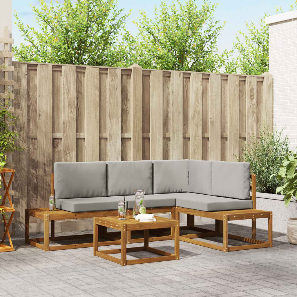 vidaXL Outdoor-Sofagarnitur mit Kissen 5 Stück Natürlich und Hellgrau