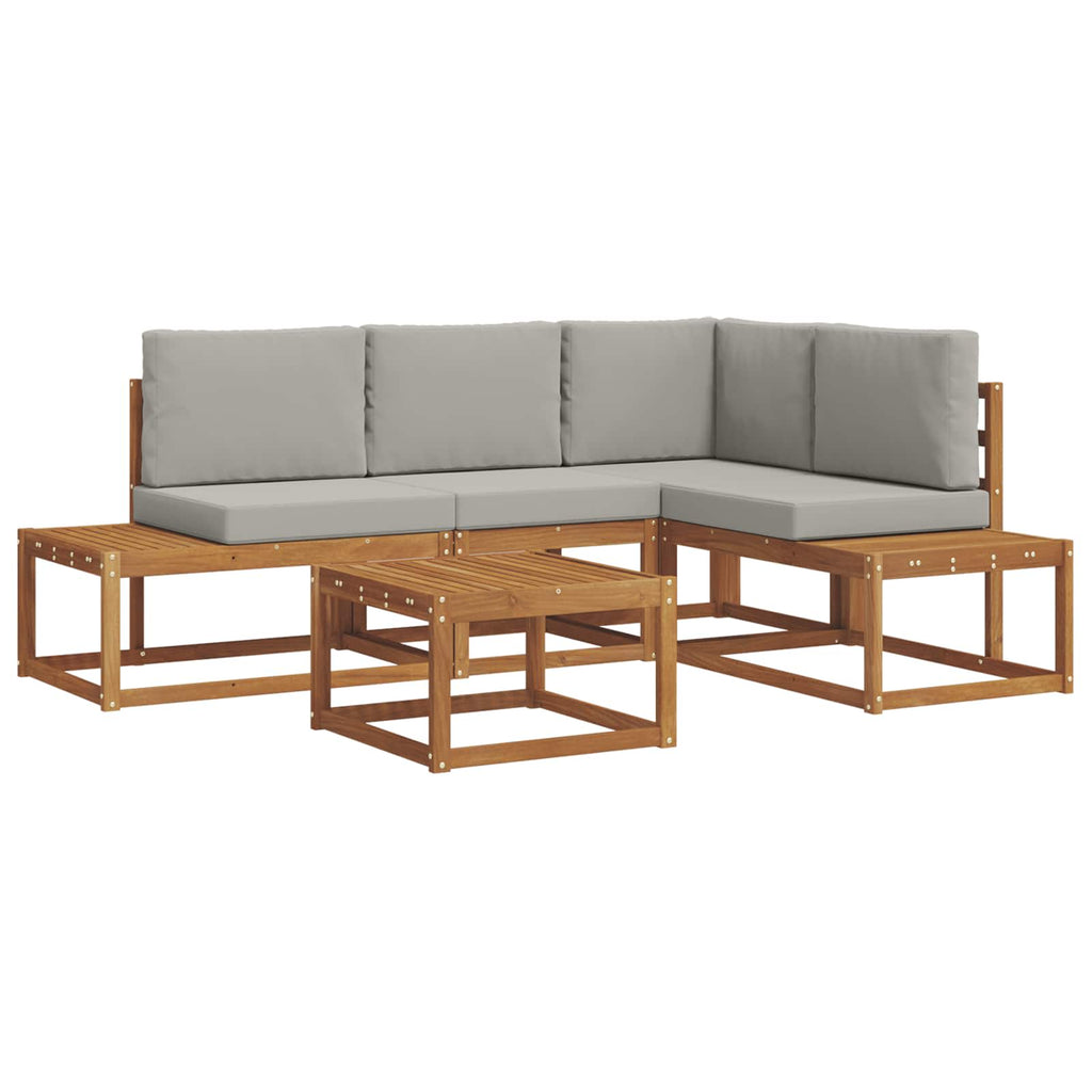 vidaXL Outdoor-Sofagarnitur mit Kissen 5 Stück Natürlich und Hellgrau