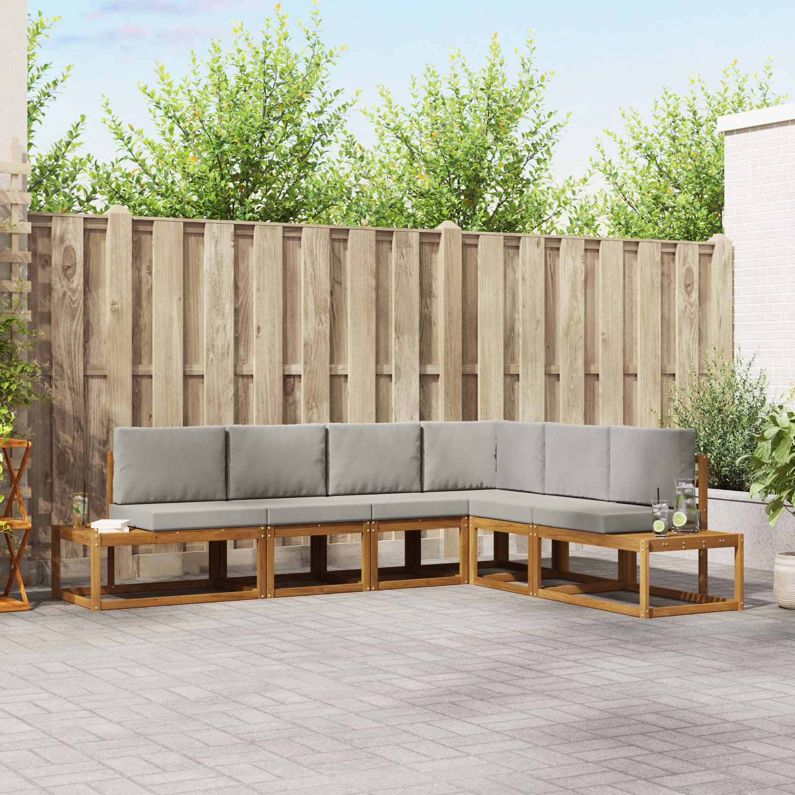 vidaXL Outdoor-Sofagarnitur mit Kissen 6 Stück Natürlich und Hellgrau