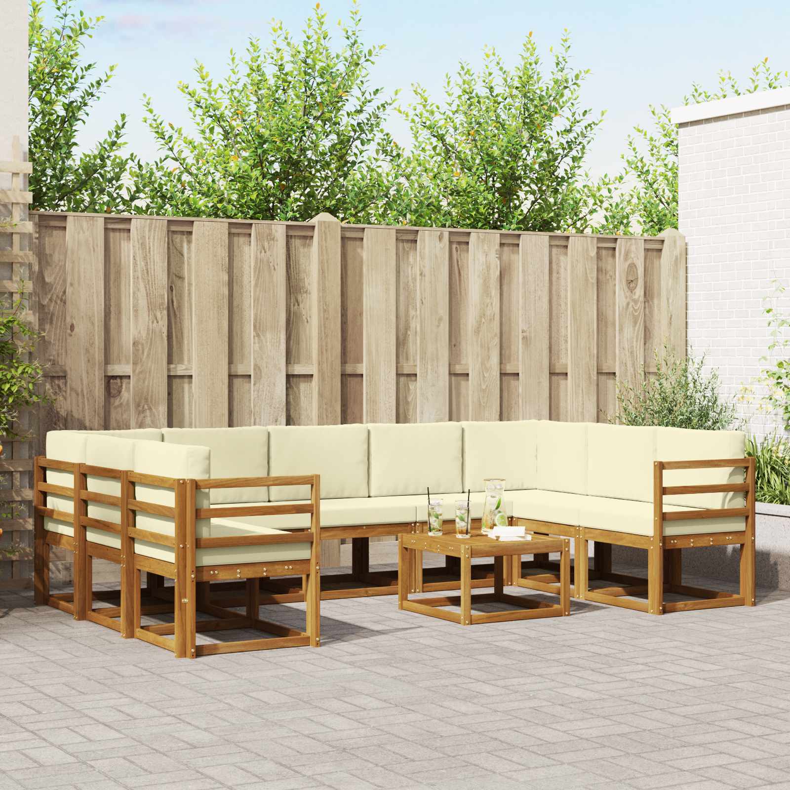 vidaXL Outdoor-Sofagarnitur mit Kissen 10 pcs Natur und Creme