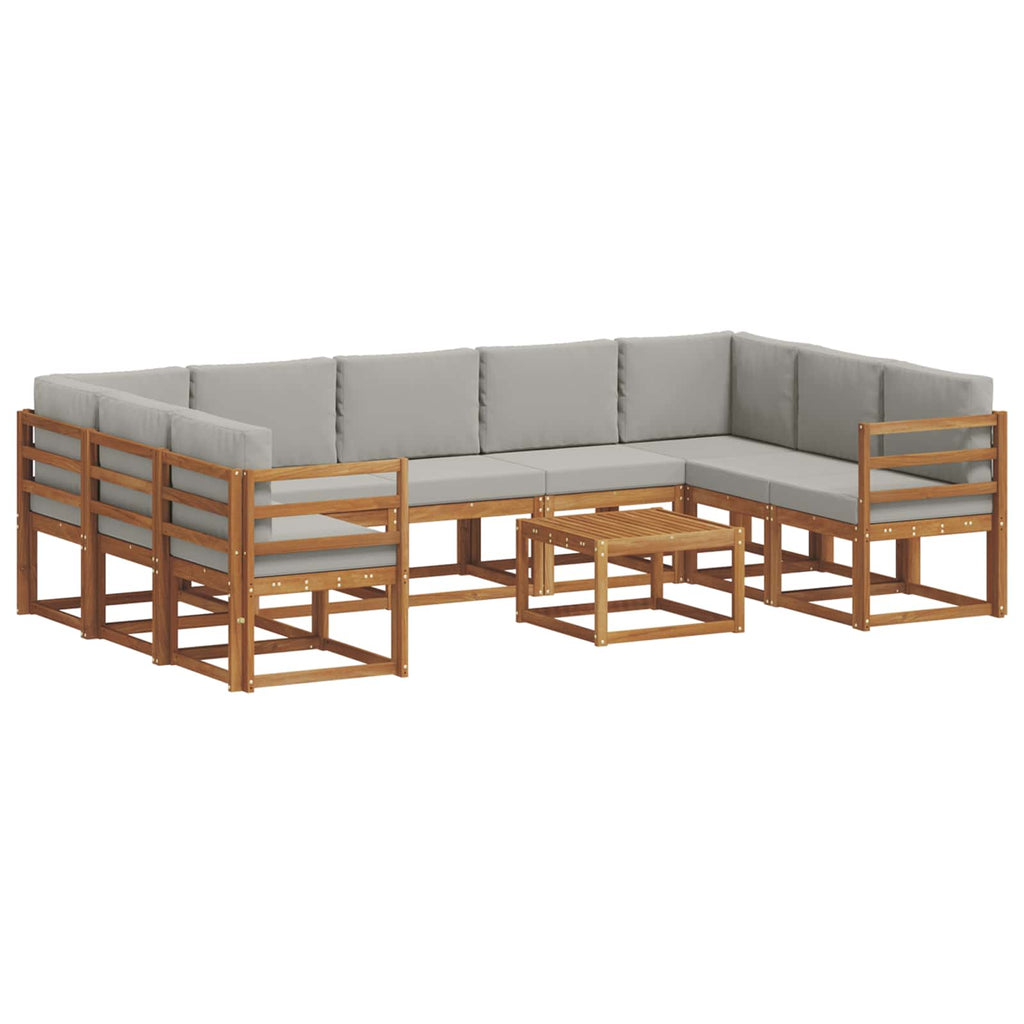 vidaXL Outdoor-Sofagarnitur mit Kissen 10 pcs Natürlich und Hellgrau