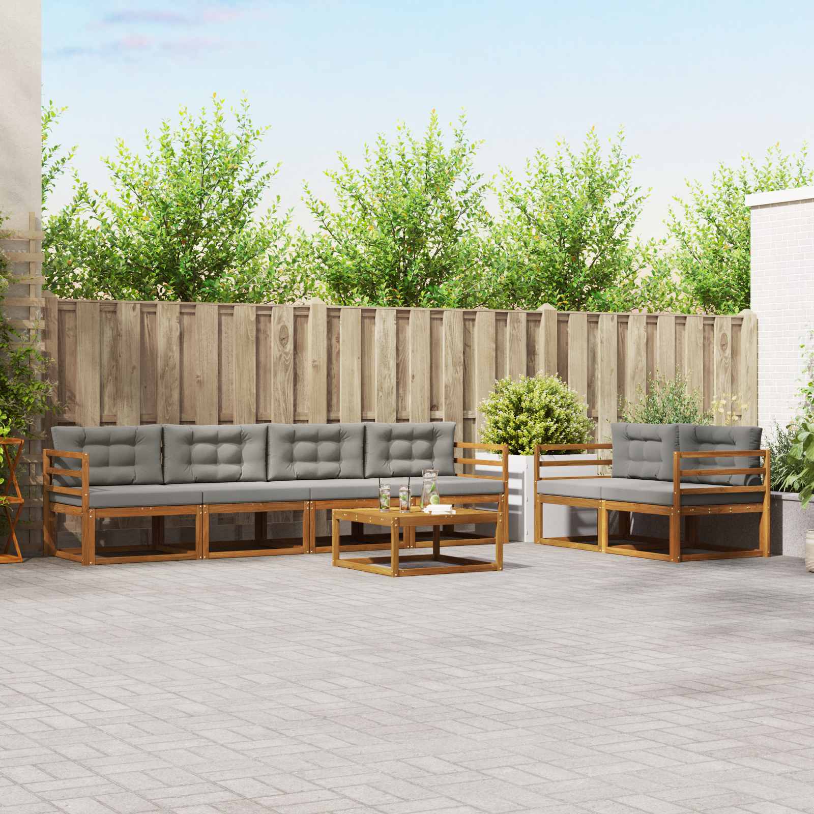 vidaXL Outdoor-Sofagarnitur 7 pcs Natürlich und Hellgrau