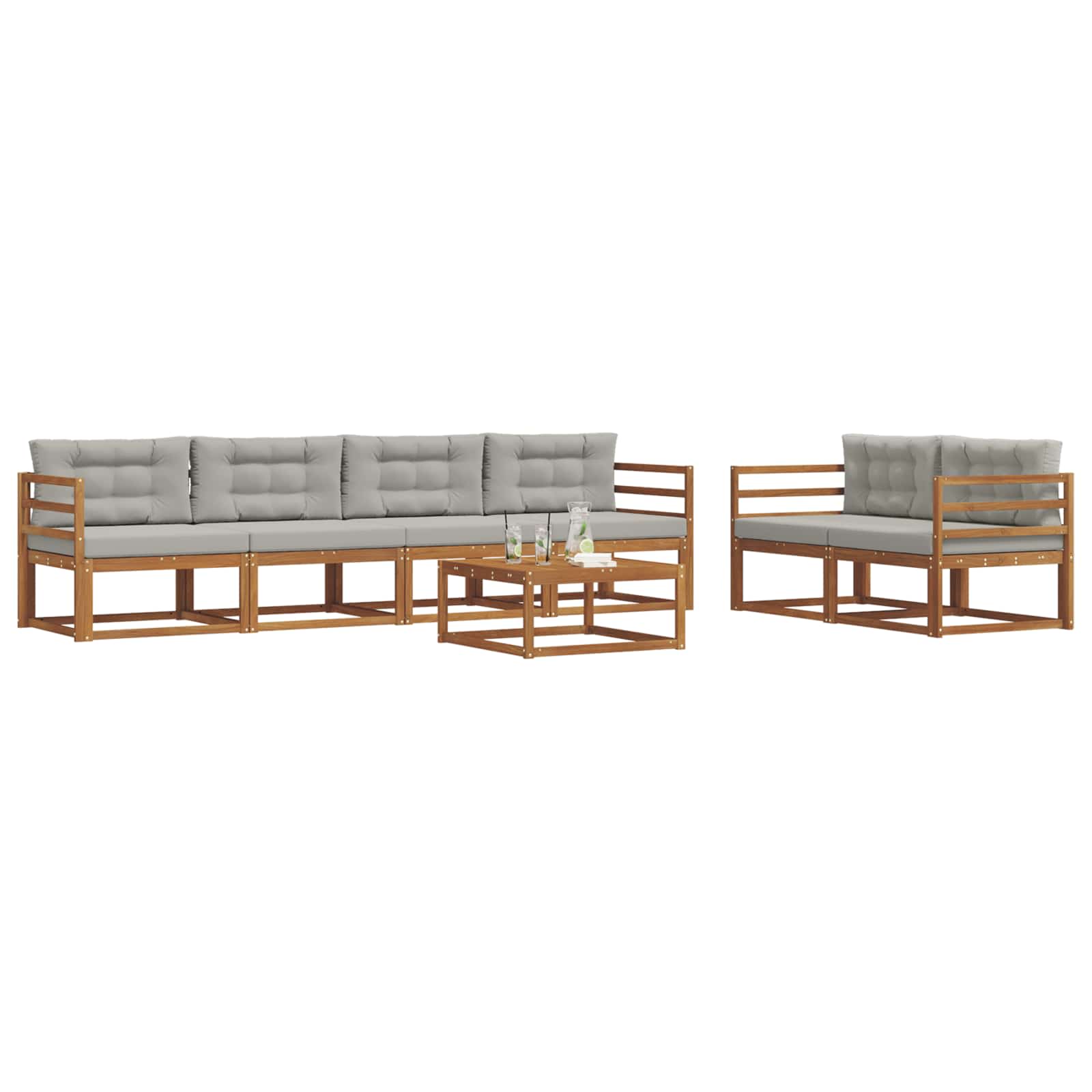 vidaXL Outdoor-Sofagarnitur 7 pcs Natürlich und Hellgrau