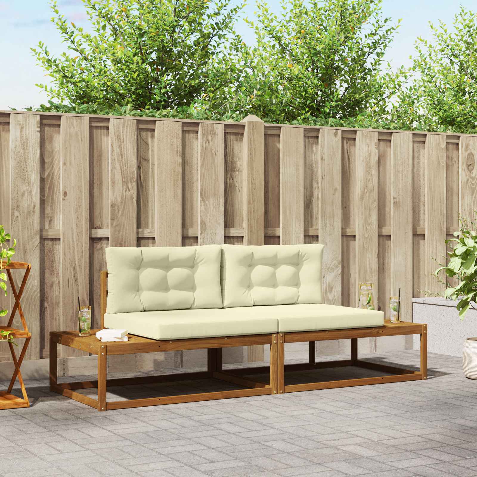 vidaXL Outdoor-Sofagarnitur mit Kissen Natur und Creme