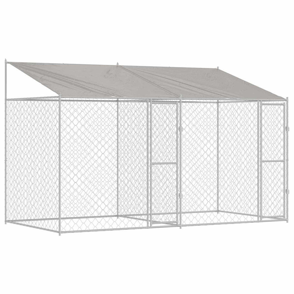vidaXL Hundekäfig mit Dach Silber 400 x 200 x 256 cm Stahl und PE