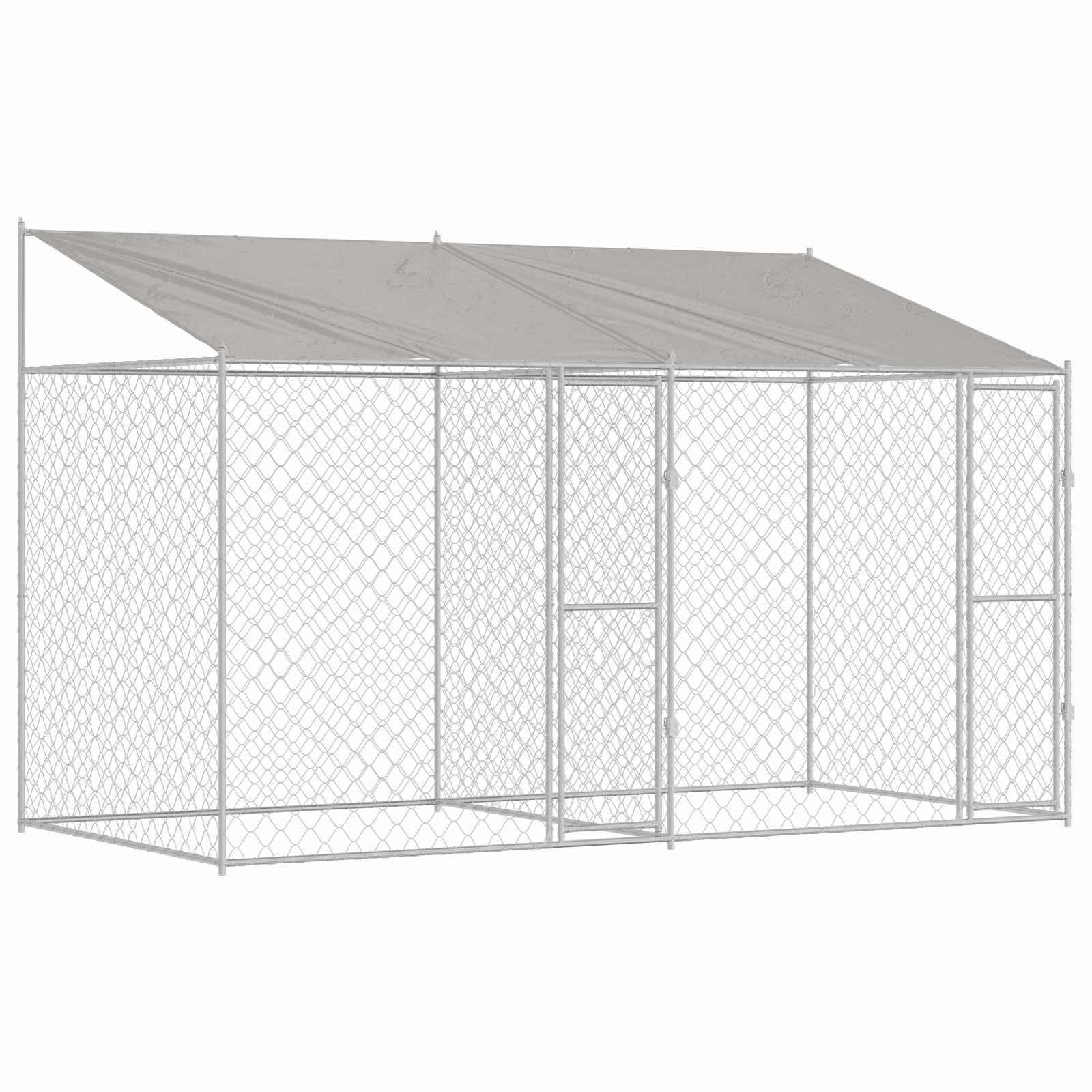 vidaXL Hundekäfig mit Dach Silber 400 x 200 x 256 cm Stahl und PE