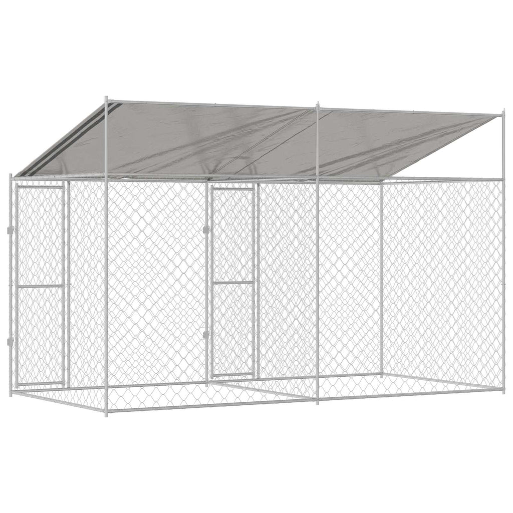 vidaXL Hundekäfig mit Dach Silber 400 x 200 x 256 cm Stahl und PE