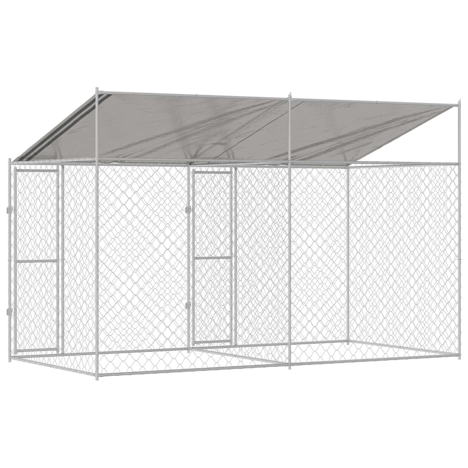 vidaXL Hundekäfig mit Dach Silber 400 x 200 x 256 cm Stahl und PE