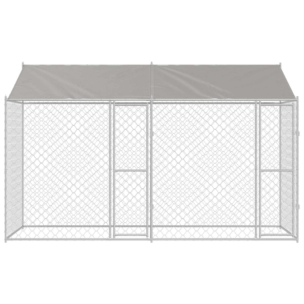 vidaXL Hundekäfig mit Dach Silber 400 x 200 x 256 cm Stahl und PE