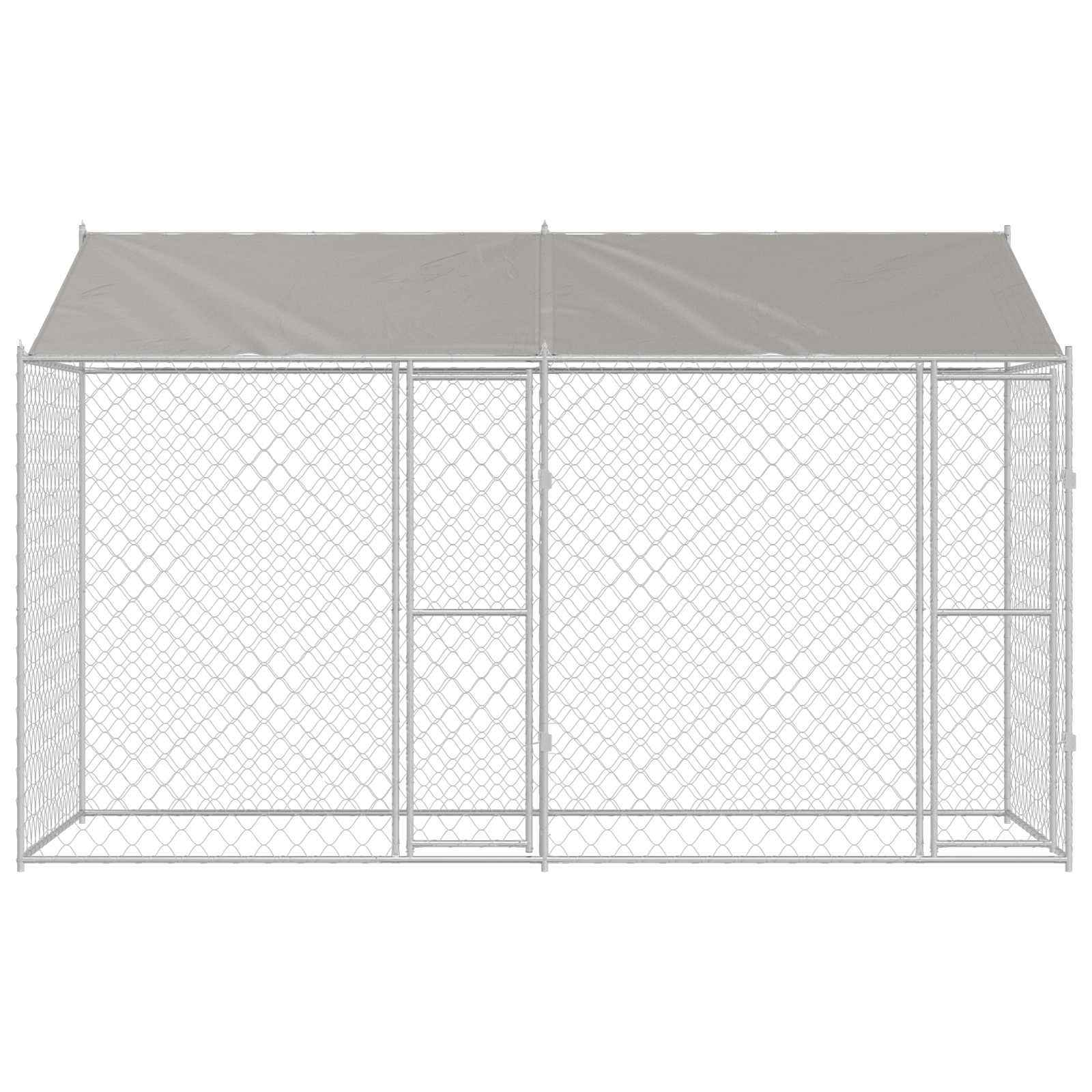 vidaXL Hundekäfig mit Dach Silber 400 x 200 x 256 cm Stahl und PE