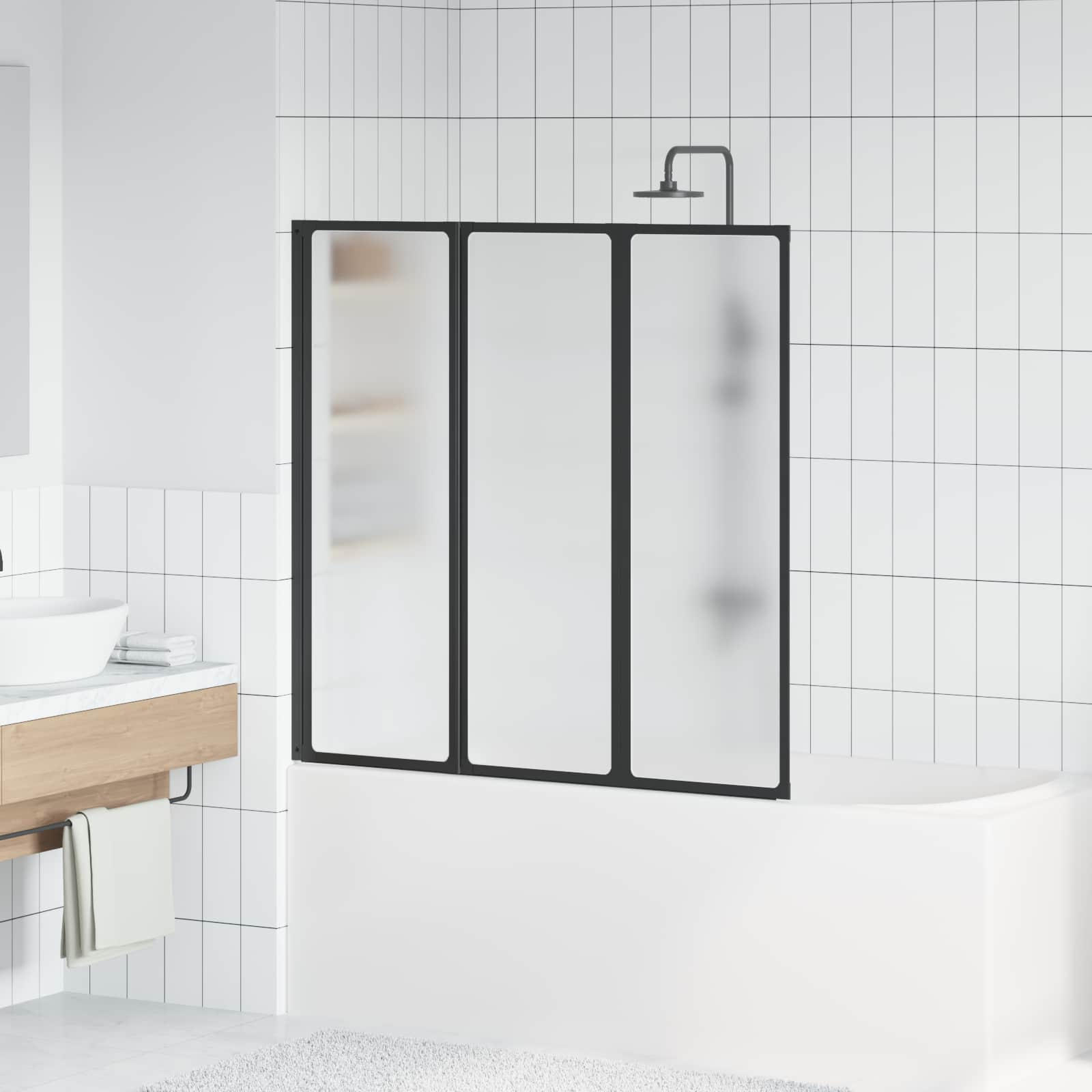 vidaXL Duschwand Schwarz 120 x 2 x 117 cm Aluminium und PP