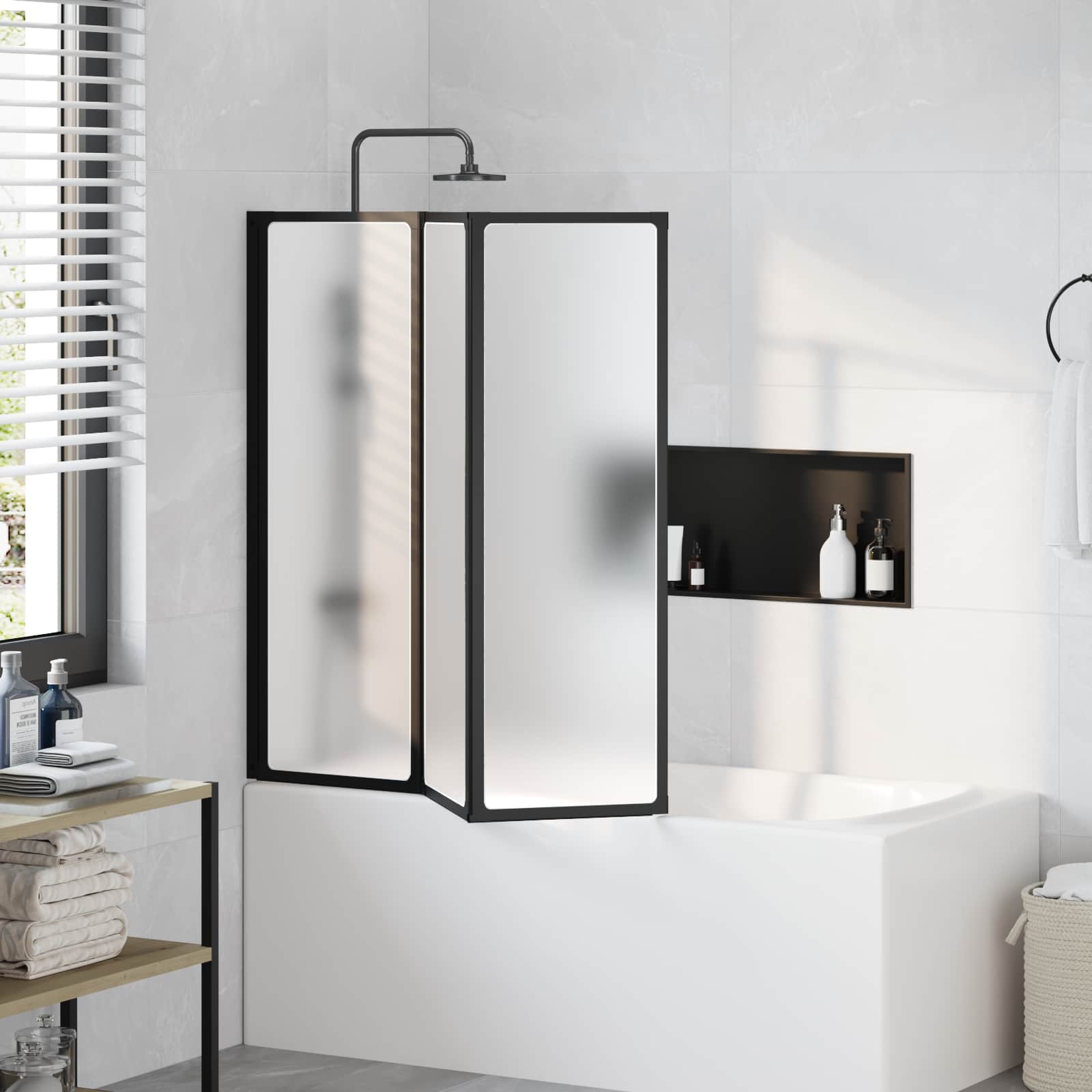 vidaXL Duschwand Schwarz 120 x 2 x 117 cm Aluminium und PP