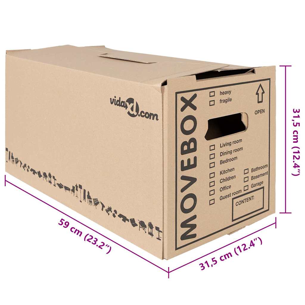 vidaXL Umzugsbox mit Speicher 20 pcs Natur 59 x 31,5 x 31,5 cm Karton