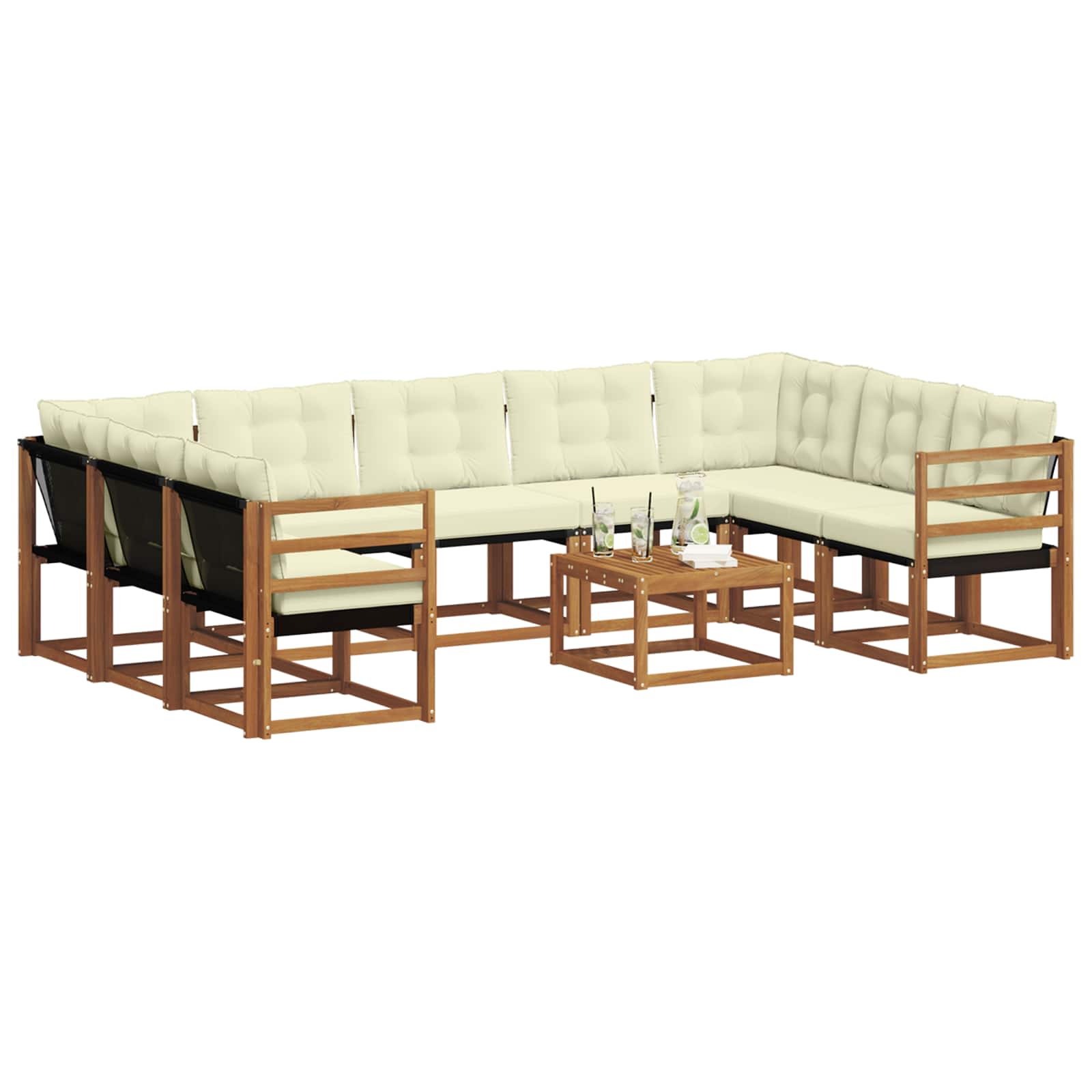 vidaXL Outdoor-Sofagarnitur 10 pcs Natur und Creme Massivholz Akazie