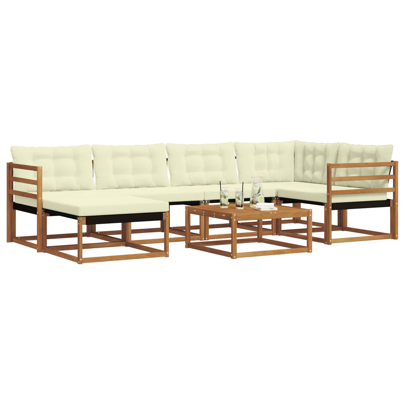 vidaXL Outdoor-Sofagarnitur 19 pcs Natur und Creme Massivholz Akazie
