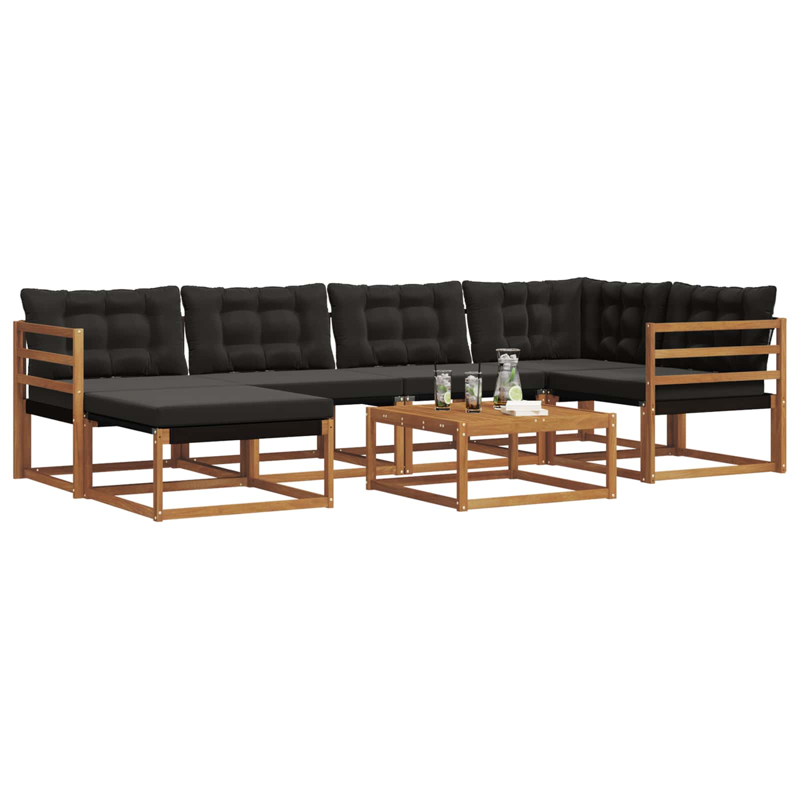 vidaXL Outdoor-Sofagarnitur mit Kissen 19 pcs Natürlich und Schwarz