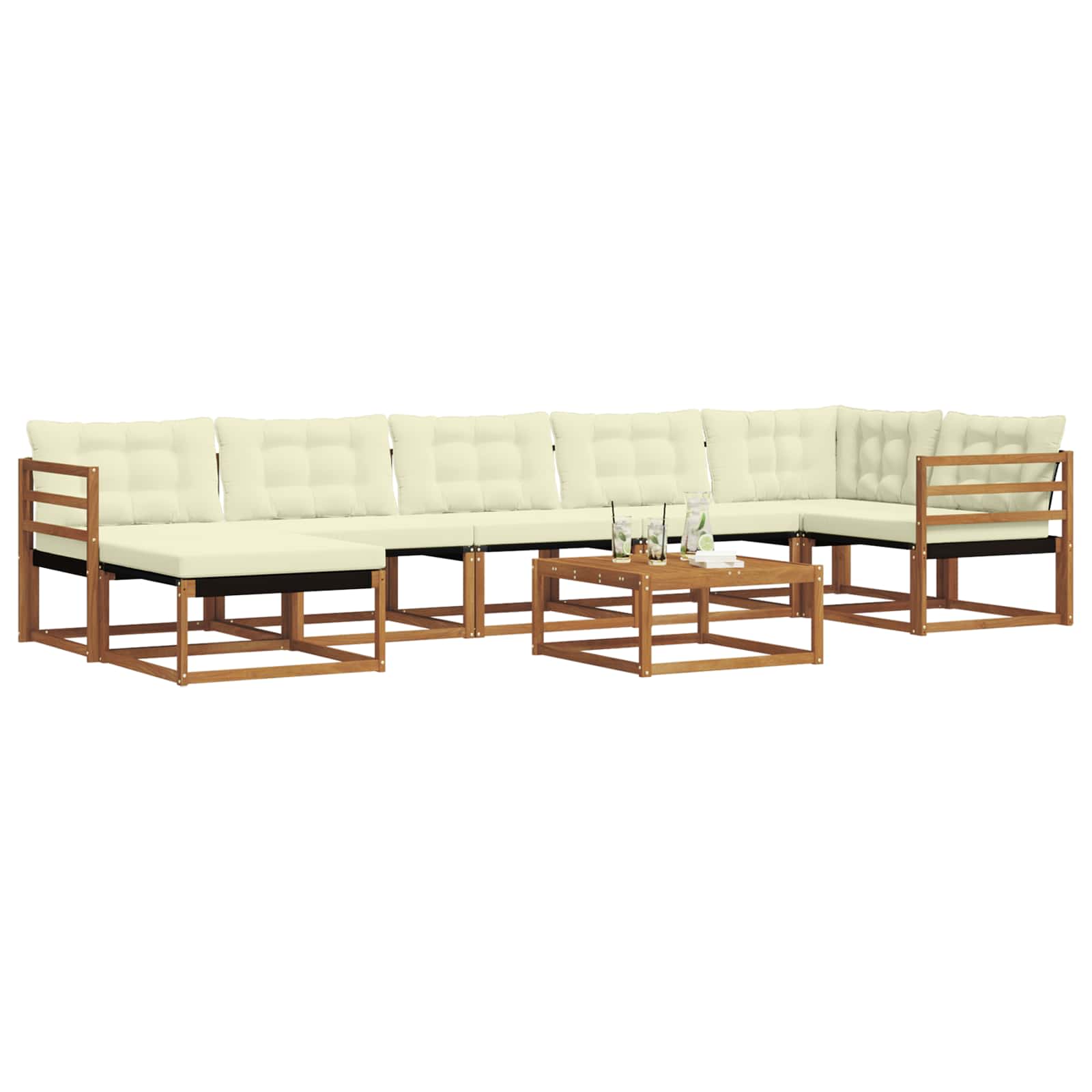 vidaXL Outdoor-Sofagarnitur 22 pcs Natur und Creme Massivholz Akazie