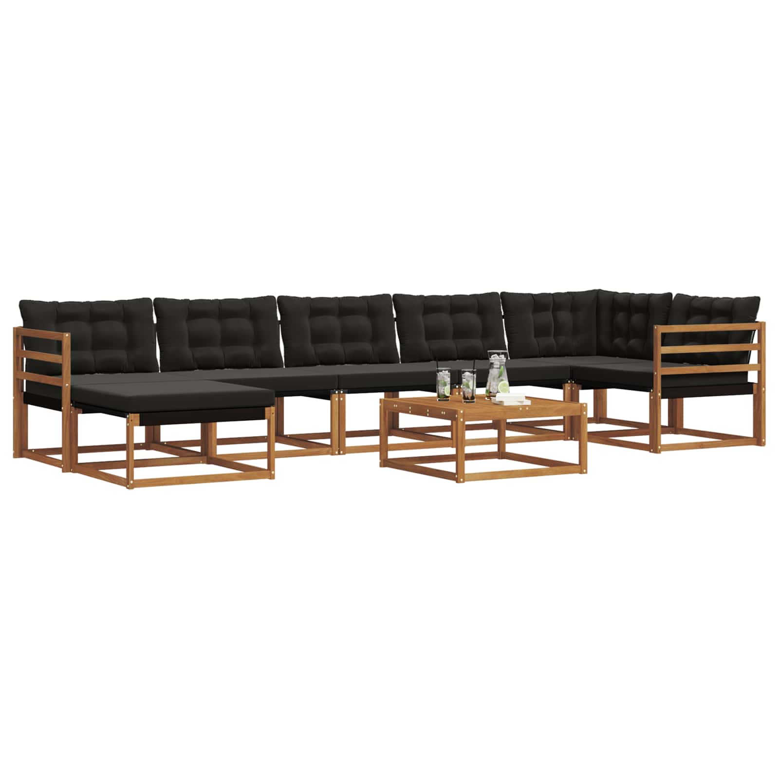 vidaXL Outdoor-Sofagarnitur mit Kissen 22 pcs Natürlich und Schwarz