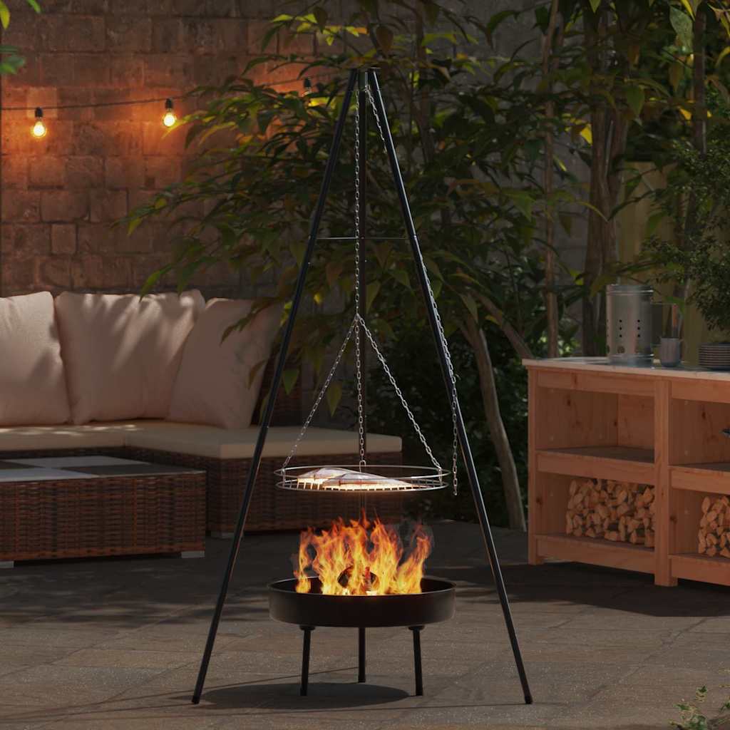 vidaXL Lagerfeuer Stativ 3 pcs Schwarz Stahl
