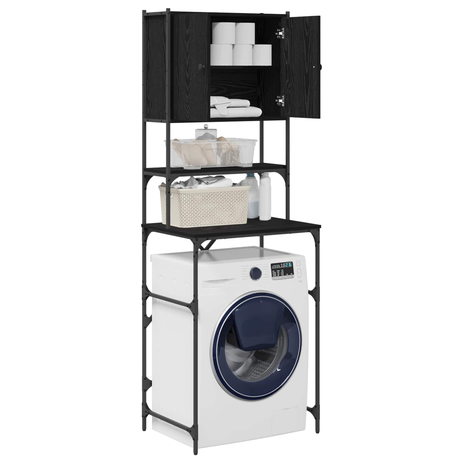 vidaXL Waschmaschinen-Schrank Schwarz 0ak 68 x 48,5 x 194 cm