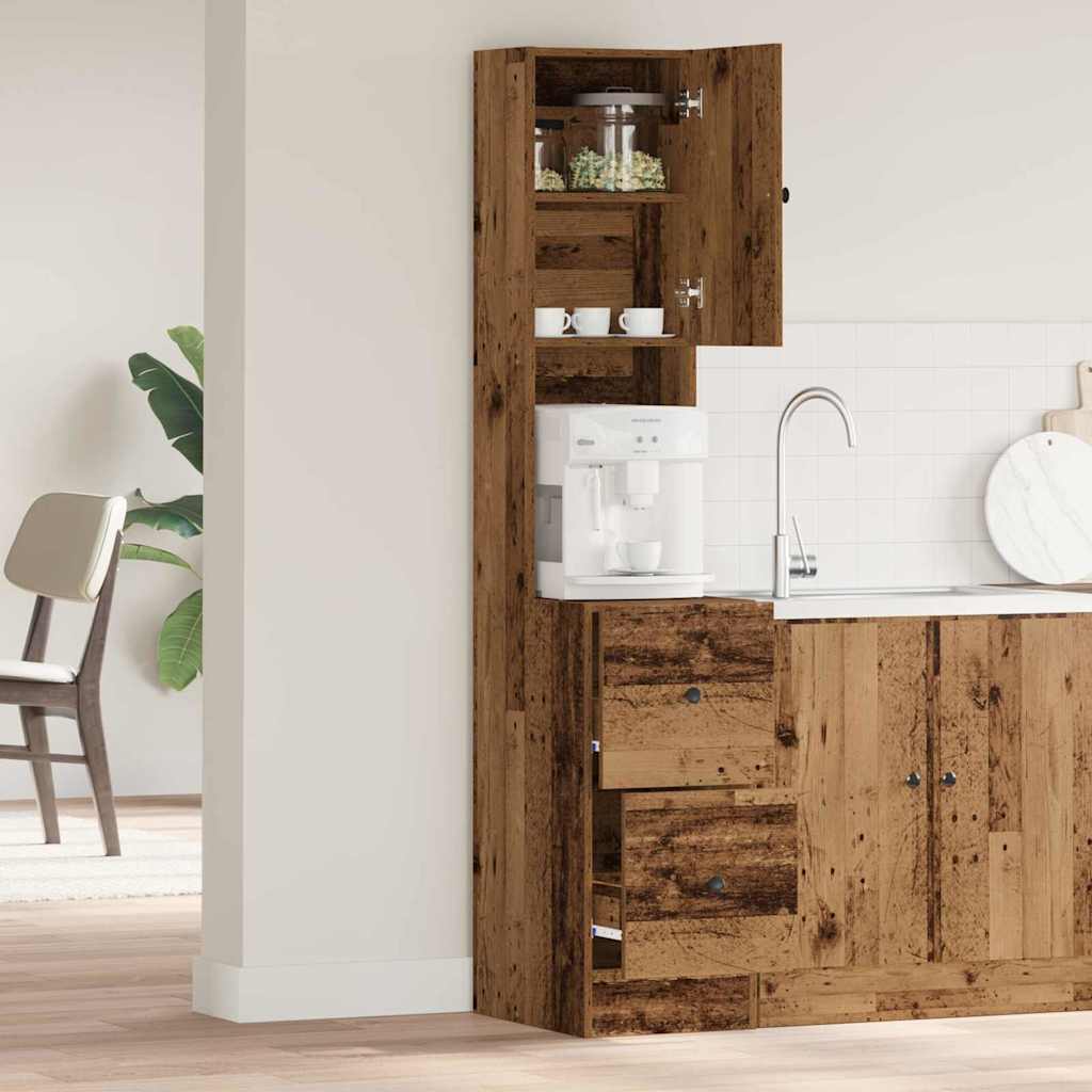 vidaXL Küchenbuffet mit Schubladen mit Regal Altholz 32 x 50 x 180 cm