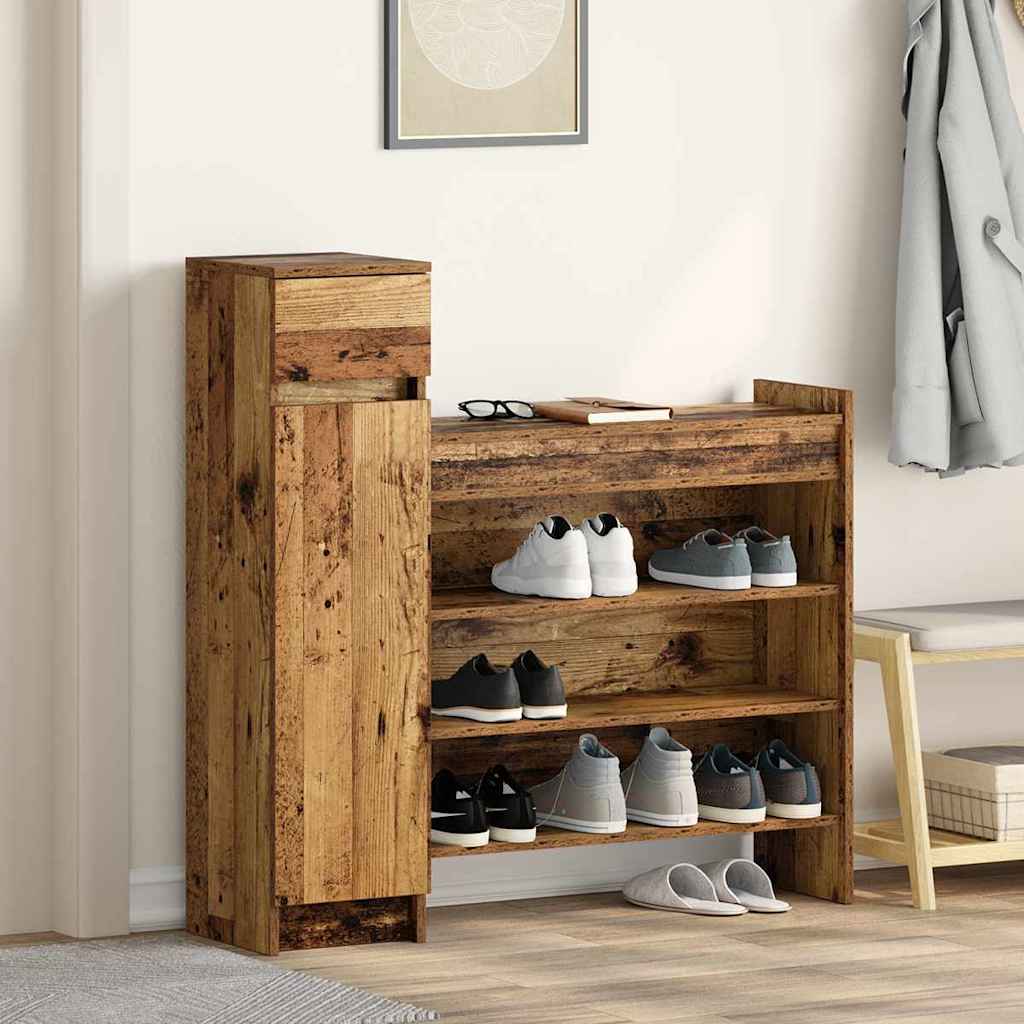 vidaXL Schuhschrank mit Tür Altholz 100,5 x 28 x 100 cm Holzwerkstoff