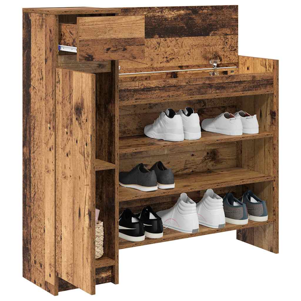 vidaXL Schuhschrank mit Tür Altholz 100,5 x 28 x 100 cm Holzwerkstoff