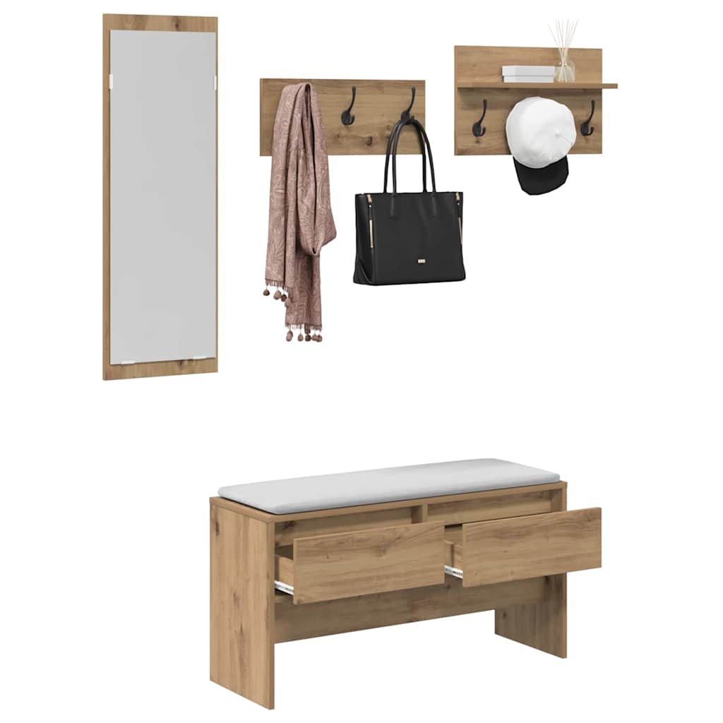 vidaXL Flurmöbel-Set mit Regal 4 pcs Kunsthandwerk Eiche Holzwerkstoff