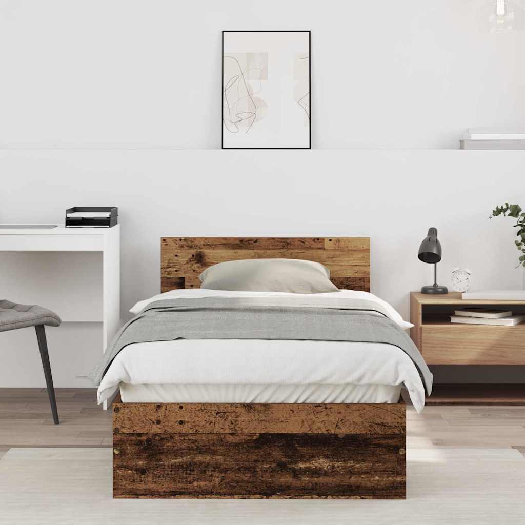 vidaXL Bettrahmen mit Kopfteil Altholz 90 x 200 cm Holzwerkstoff