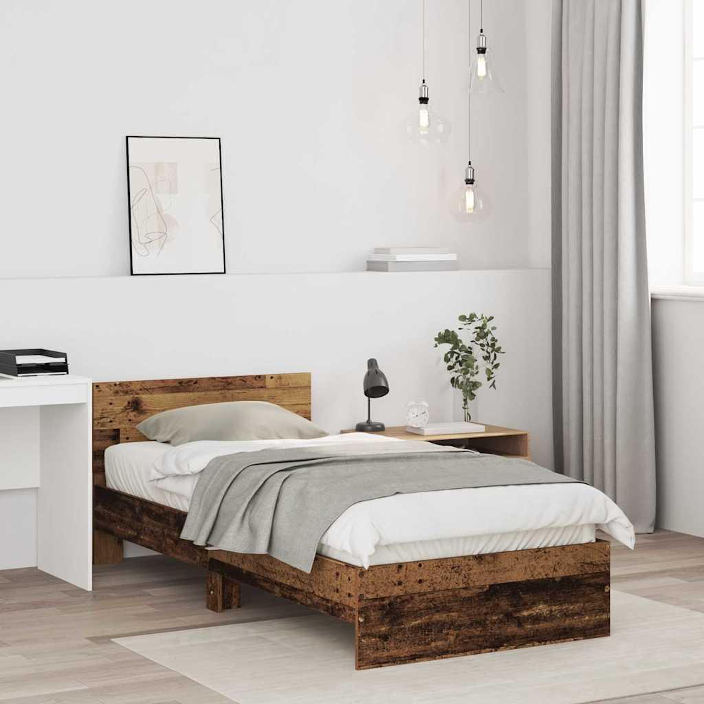 vidaXL Bettrahmen mit Kopfteil Altholz 90 x 200 cm Holzwerkstoff