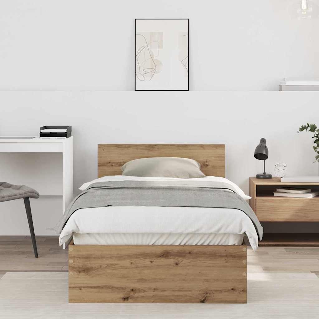 vidaXL Bettrahmen mit Kopfteil Artisan-Eiche 90 x 200 cm Holzwerkstoff
