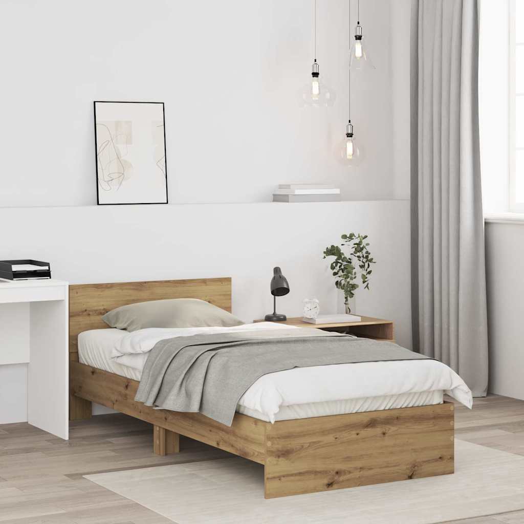 vidaXL Bettrahmen mit Kopfteil Artisan-Eiche 90 x 200 cm Holzwerkstoff