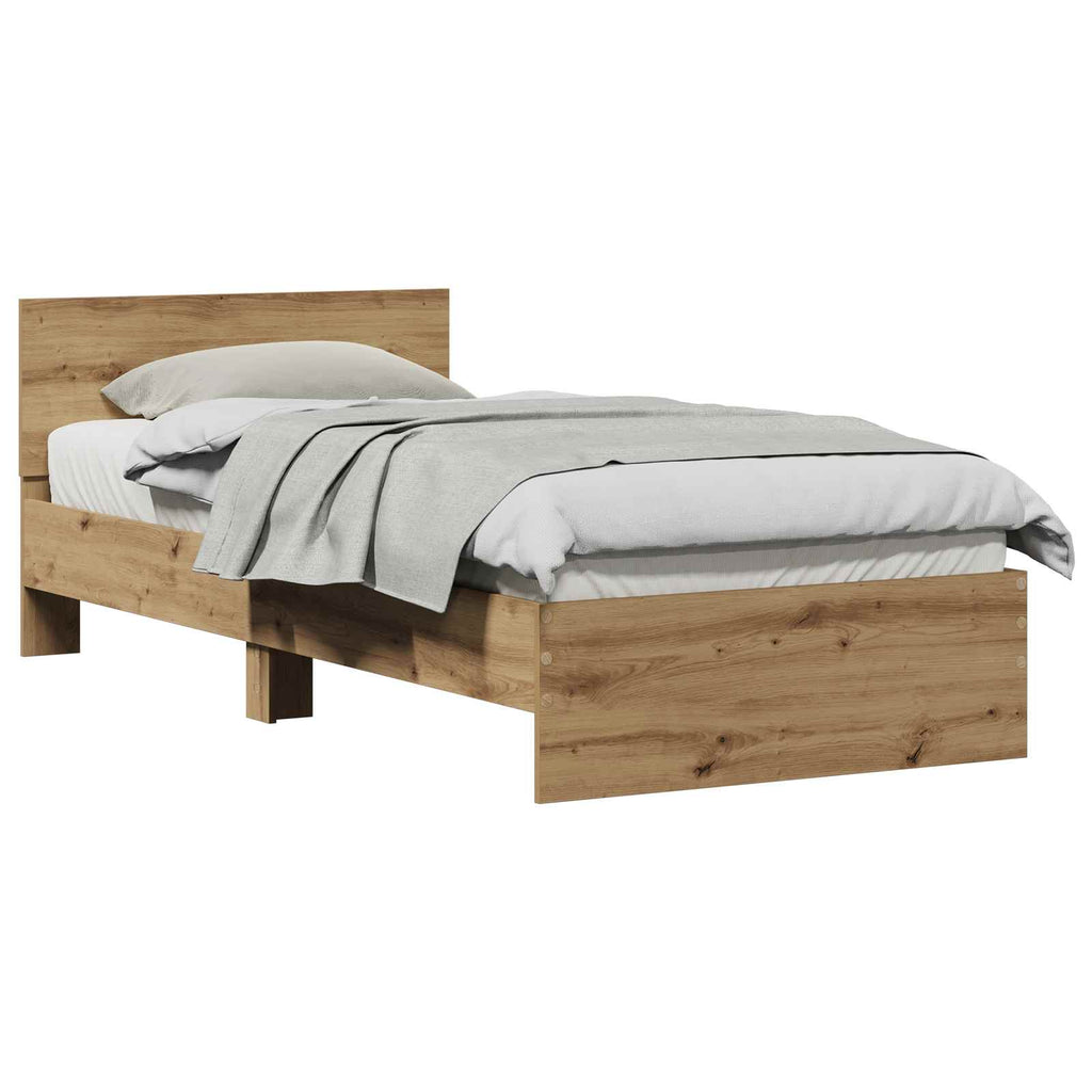vidaXL Bettrahmen mit Kopfteil Artisan-Eiche 90 x 200 cm Holzwerkstoff
