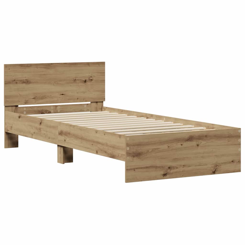 vidaXL Bettrahmen mit Kopfteil Artisan-Eiche 90 x 200 cm Holzwerkstoff
